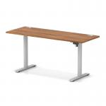 Air Lite 1600 x 600mm Height Adjustable Office Desk Walnut Top Cable Ports Silver Leg HA03907