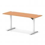 Air Lite 1600 x 600mm Height Adjustable Office Desk Beech Top Cable Ports White Leg HA03908