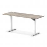 Air Lite 1600 x 600mm Height Adjustable Office Desk Grey Oak Top Cable Ports White Leg HA03910