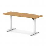 Air Lite 1600 x 600mm Height Adjustable Office Desk Oak Top Cable Ports White Leg HA03912