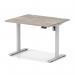 Air Lite 1000 x 800mm Height Adjustable Office Desk Grey Oak Top Cable Ports Silver Leg HA03924
