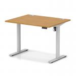 Air Lite 1000 x 800mm Height Adjustable Office Desk Oak Top Cable Ports Silver Leg HA03926