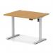 Air Lite 1000 x 800mm Height Adjustable Office Desk Oak Top Cable Ports Silver Leg HA03926