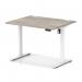 Air Lite 1000 x 800mm Height Adjustable Office Desk Grey Oak Top Cable Ports White Leg HA03931