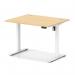 Air Lite 1000 x 800mm Height Adjustable Office Desk Maple Top Cable Ports White Leg HA03932