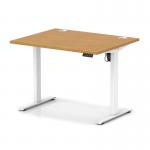 Air Lite 1000 x 800mm Height Adjustable Office Desk Oak Top Cable Ports White Leg HA03933