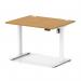 Air Lite 1000 x 800mm Height Adjustable Office Desk Oak Top Cable Ports White Leg HA03933