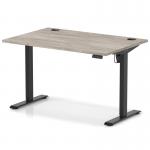 Air Lite 1200 x 800mm Height Adjustable Office Desk Grey Oak Top Cable Ports Black Leg HA03938