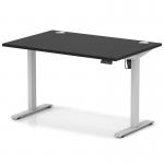 Air Lite 1200 x 800mm Height Adjustable Office Desk Black Top Cable Ports Silver Leg HA03944