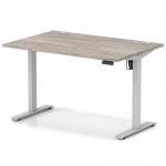 Air Lite 1200 x 800mm Height Adjustable Office Desk Grey Oak Top Cable Ports Silver Leg HA03945