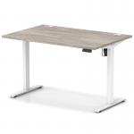 Air Lite 1200 x 800mm Height Adjustable Office Desk Grey Oak Top Cable Ports White Leg HA03952
