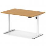 Air Lite 1200 x 800mm Height Adjustable Office Desk Oak Top Cable Ports White Leg HA03954