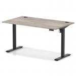 Air Lite 1400 x 800mm Height Adjustable Office Desk Grey Oak Top Cable Ports Black Leg HA03959
