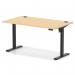 Air Lite 1400 x 800mm Height Adjustable Office Desk Maple Top Cable Ports Black Leg HA03960