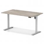 Air Lite 1400 x 800mm Height Adjustable Office Desk Grey Oak Top Cable Ports Silver Leg HA03966