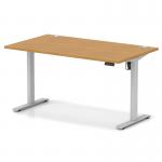 Air Lite 1400 x 800mm Height Adjustable Office Desk Oak Top Cable Ports Silver Leg HA03968