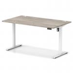 Air Lite 1400 x 800mm Height Adjustable Office Desk Grey Oak Top Cable Ports White Leg HA03973