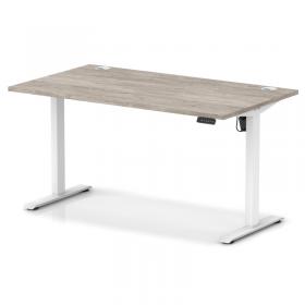 Air Lite 1400 x 800mm Height Adjustable Office Desk Grey Oak Top Cable Ports White Leg HA03973
