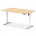 Air Lite 1400 x 800mm Height Adjustable Office Desk Maple Top Cable Ports White Leg HA03974