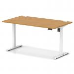 Air Lite 1400 x 800mm Height Adjustable Office Desk Oak Top Cable Ports White Leg HA03975