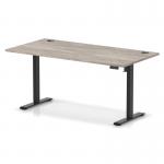 Air Lite 1600 x 800mm Height Adjustable Office Desk Grey Oak Top Cable Ports Black Leg HA03980