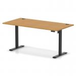 Air Lite 1600 x 800mm Height Adjustable Office Desk Oak Top Cable Ports Black Leg HA03982