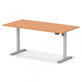 Air Lite 1600 x 800mm Height Adjustable Office Desk Beech Top Cable Ports Silver Leg HA03985