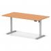 Air Lite 1600 x 800mm Height Adjustable Office Desk Beech Top Cable Ports Silver Leg HA03985