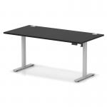 Air Lite 1600 x 800mm Height Adjustable Office Desk Black Top Cable Ports Silver Leg HA03986