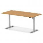 Air Lite 1600 x 800mm Height Adjustable Office Desk Oak Top Cable Ports Silver Leg HA03989