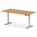 Air Lite 1600 x 800mm Height Adjustable Office Desk Oak Top Cable Ports Silver Leg HA03989