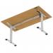 Air Lite 1600 x 800mm Height Adjustable Office Desk Oak Top Cable Ports Silver Leg HA03989