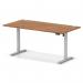 Air Lite 1600 x 800mm Height Adjustable Office Desk Walnut Top Cable Ports Silver Leg HA03991