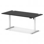 Air Lite 1600 x 800mm Height Adjustable Office Desk Black Top Cable Ports White Leg HA03993