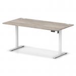 Air Lite 1600 x 800mm Height Adjustable Office Desk Grey Oak Top Cable Ports White Leg HA03994