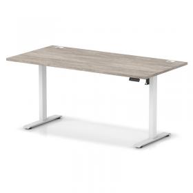 Air Lite 1600 x 800mm Height Adjustable Office Desk Grey Oak Top Cable Ports White Leg HA03994
