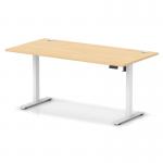 Air Lite 1600 x 800mm Height Adjustable Office Desk Maple Top Cable Ports White Leg HA03995