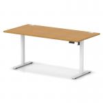 Air Lite 1600 x 800mm Height Adjustable Office Desk Oak Top Cable Ports White Leg HA03996
