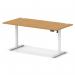 Air Lite 1600 x 800mm Height Adjustable Office Desk Oak Top Cable Ports White Leg HA03996