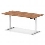 Air Lite 1600 x 800mm Height Adjustable Office Desk Walnut Top Cable Ports White Leg HA03998