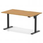 Air Lite 1400 x 800mm Scalloped Edge Height Adjustable Office Desk Oak Top Black Leg HA04020