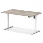 Air Lite 1400 x 800mm Scalloped Edge Height Adjustable Office Desk Grey Oak Top White Leg HA04030