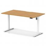 Air Lite 1400 x 800mm Scalloped Edge Height Adjustable Office Desk Oak Top White Leg HA04032