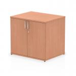 A photo of a dynamic desk high cupboard in the Impulse style, with a depth of 600mm and a striking beech finish. The cupboard sits atop a desk and features ample storage space for office supplies and documents. The modern design and clean lines make it a functional yet stylish addition to any workspace.