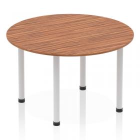 Impulse 1200mm Round Table Walnut Top Silver Post Leg I000140