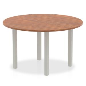 Click to view product details and reviews for Impulse 1200mm Round Table Walnut Top Silver Post Leg I000140.