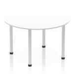 A modern and sleek silver post leg supports a 1200mm white top on this dynamic round table. Perfect for any contemporary office or conference space.