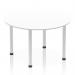 A modern and sleek silver post leg supports a 1200mm white top on this dynamic round table. Perfect for any contemporary office or conference space.