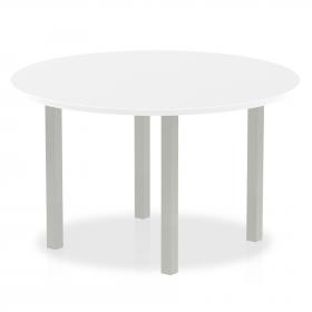 Impulse 1200mm Round Table White Top Silver Post Leg I000200