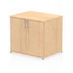 The picture shows a sleek, modern desk high cupboard with a depth of 600mm, made of maple wood. The dynamic design and spacious interior make it a functional and stylish addition to any office space. It features multiple shelves and clean lines for a professional look.